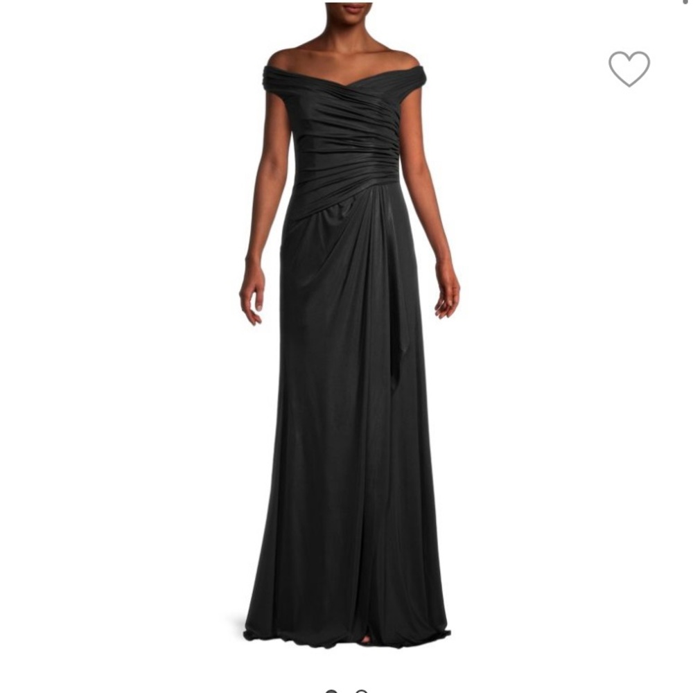 RENE RUIZ COLLECTION Off-The-Shoulder Ruched Gown Black